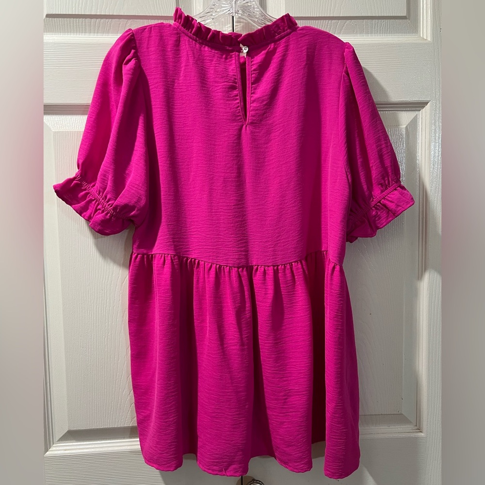 Jodifl Vibrant Pink Ruffle Collared Babydoll Peasant Blouse Womens Size Medium - Picture 6 of 12